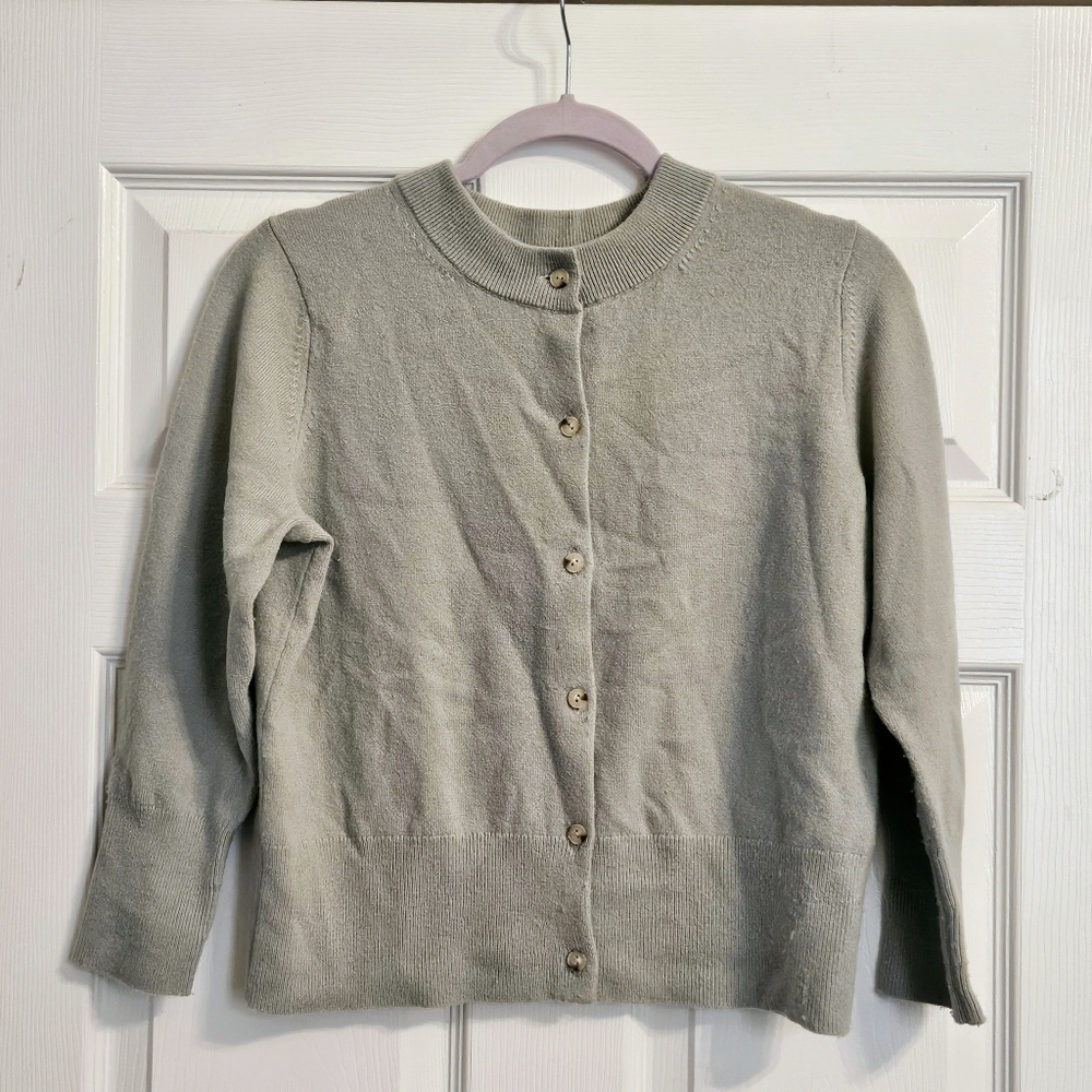 Vince Wool blend Button Cardigan Sweater Silver Sage M Medium